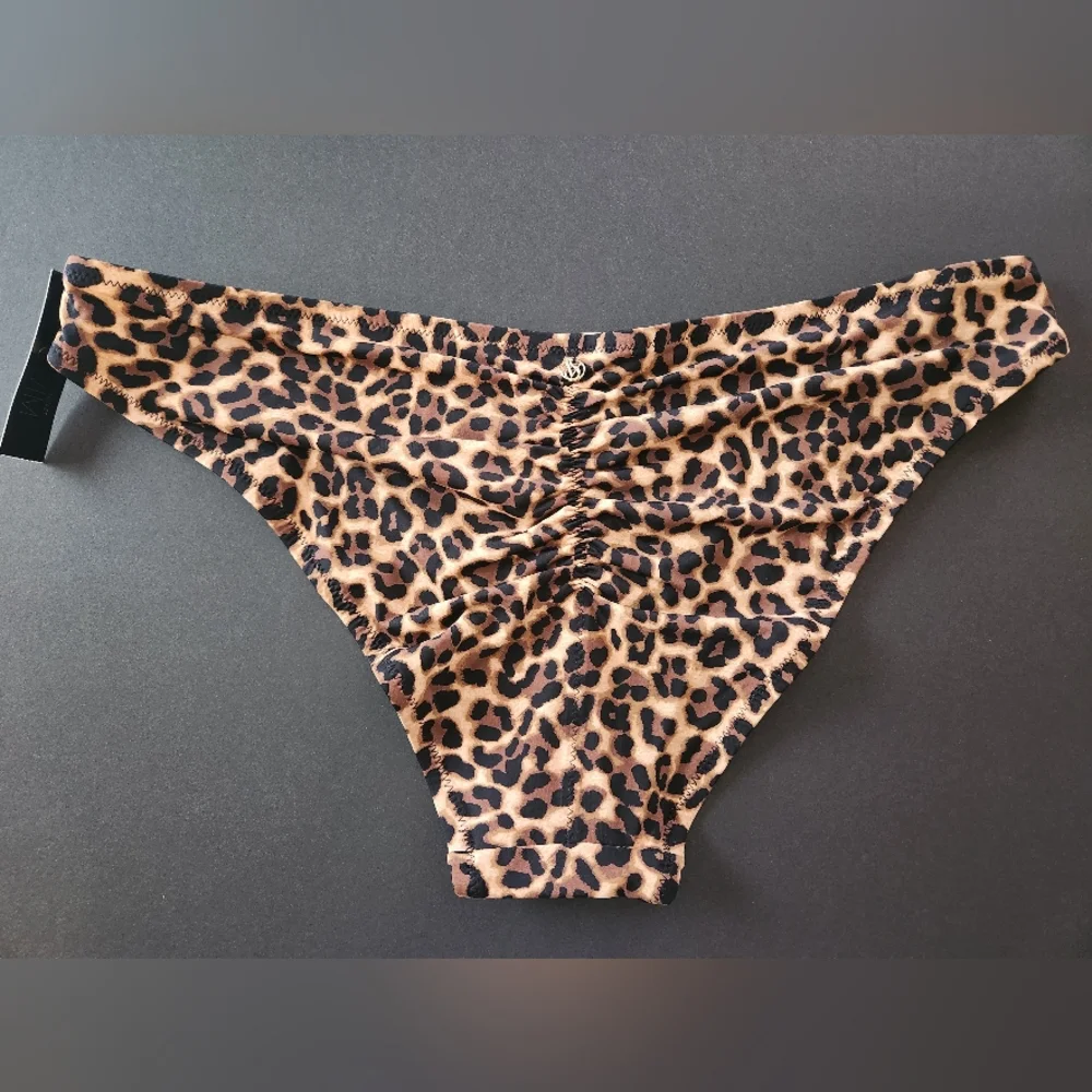XXL VS Swim Ruched Cheeky Bikini Bottom True Cat Leopard